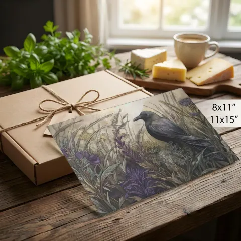 Enchanted Crow and Wildflowers Glass Cutting Board, view 2