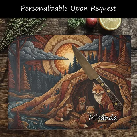 Fox Den Glass Cutting Board for Cooking and Kitchen Decor, view 3