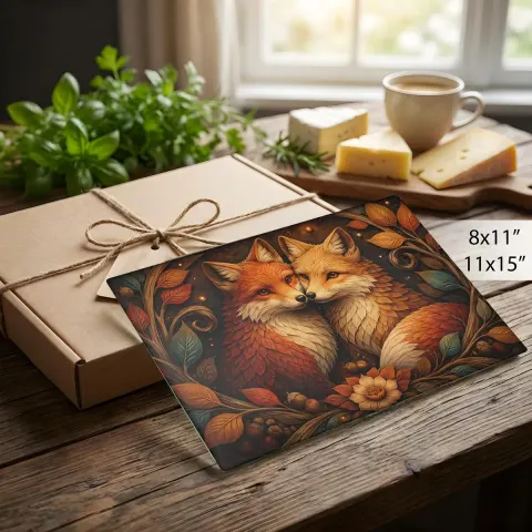 Fox Glass Cutting Board Featuring Medieval Cottagecore Foxes