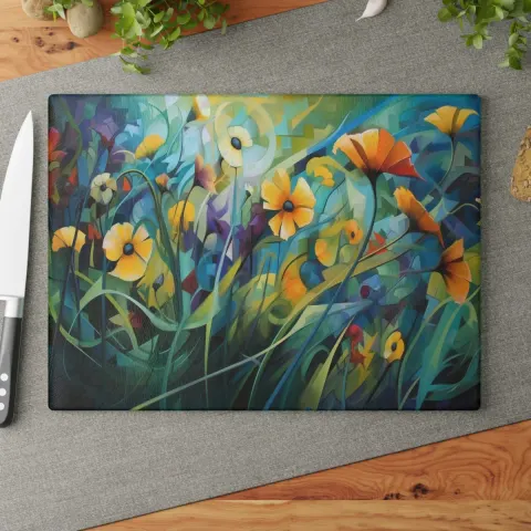 Cubist Style Wildflowers Cutting Board