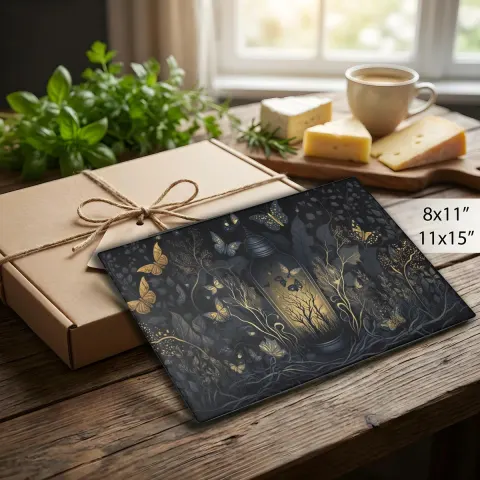 Dark Cottagecore Midnight Butterfly Lantern Design Cutting Board