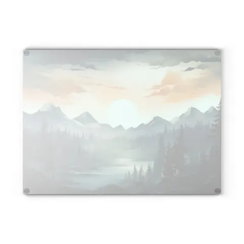 Foggy Pine Forest Full Moon Rising Mountain Scenery Cutting Board, view 3