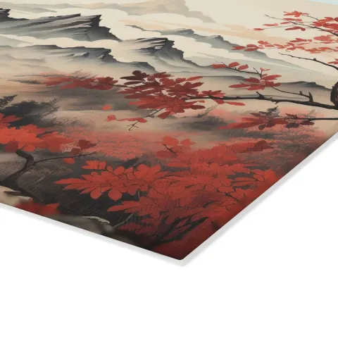 Japanese Abstract Sakura Mountain Art Cutting Board, view 3