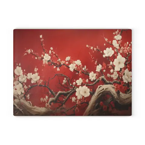 Japanese Sakura in Deep Red Background Cutting Board, view 2