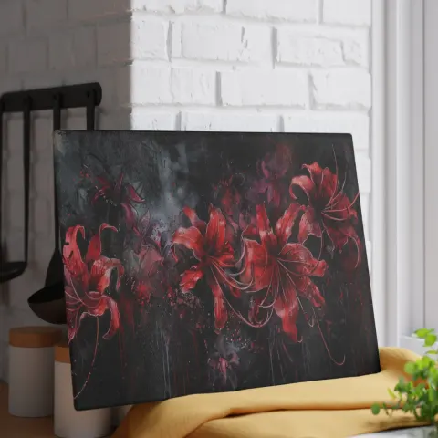Gothic Spider Lilies in Red Cutting Board, view 2
