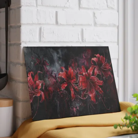 Gothic Spider Lilies in Red Cutting Board, view 3