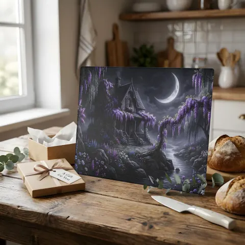 Midnight Wisteria Cottage Glass Serving Board Cutting Board