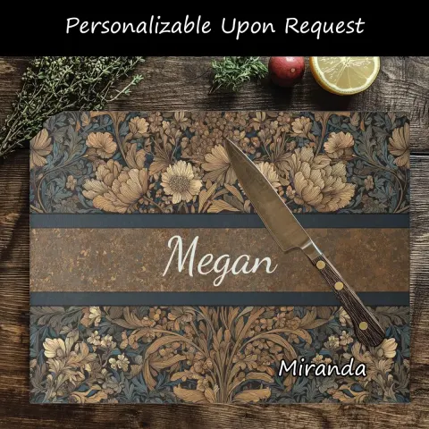 Personalized Dark William Morris-inspired Glass Cutting Board, view 3