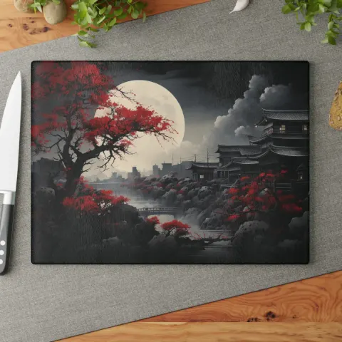 Riverside Japanese Full Moon and Sakura Cutting Board, view 2
