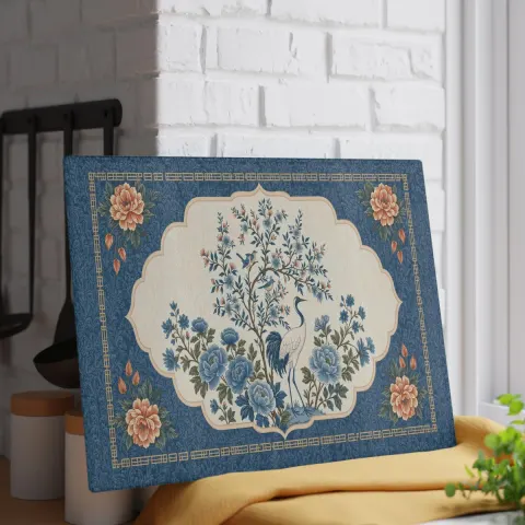 Vintage Crane Floral Glass Cutting Board, view 2