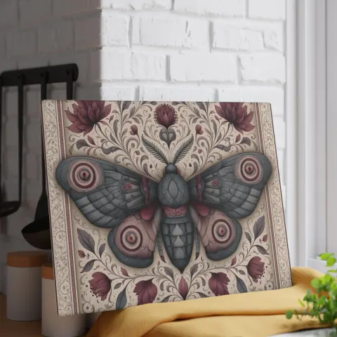 Vintage Moth Illustration Glass Cutting Board