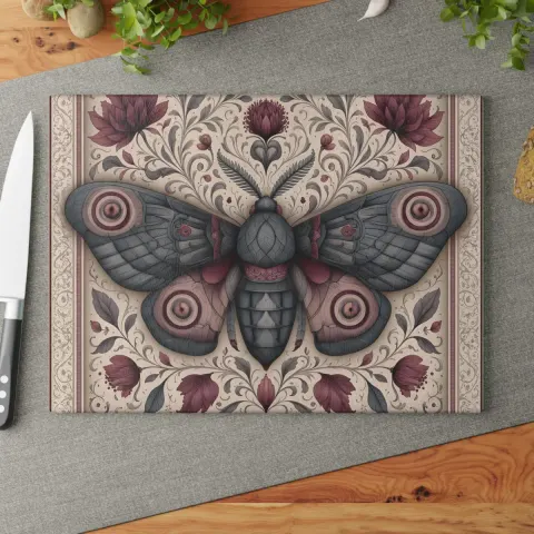 Vintage Moth Illustration Glass Cutting Board, view 2
