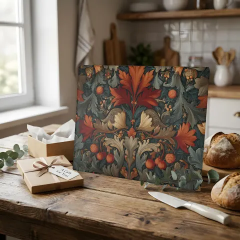 William Morris-inspired Floral Glass Cutting Board: Elegant Kitchen Decor