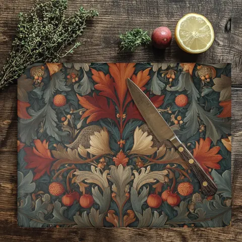 William Morris-inspired Floral Glass Cutting Board: Elegant Kitchen Decor, view 3