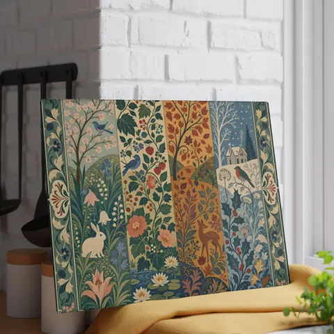 William Morris Inspired Seasons Floral Panel Glass Cutting Board