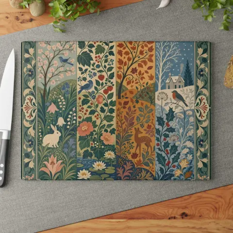 William Morris Inspired Seasons Floral Panel Glass Cutting Board, view 2