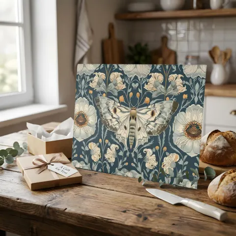 William Morris-inspired Moth Tempered Glass Cutting Board, view 2