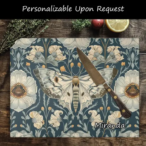 William Morris-inspired Moth Tempered Glass Cutting Board, view 3