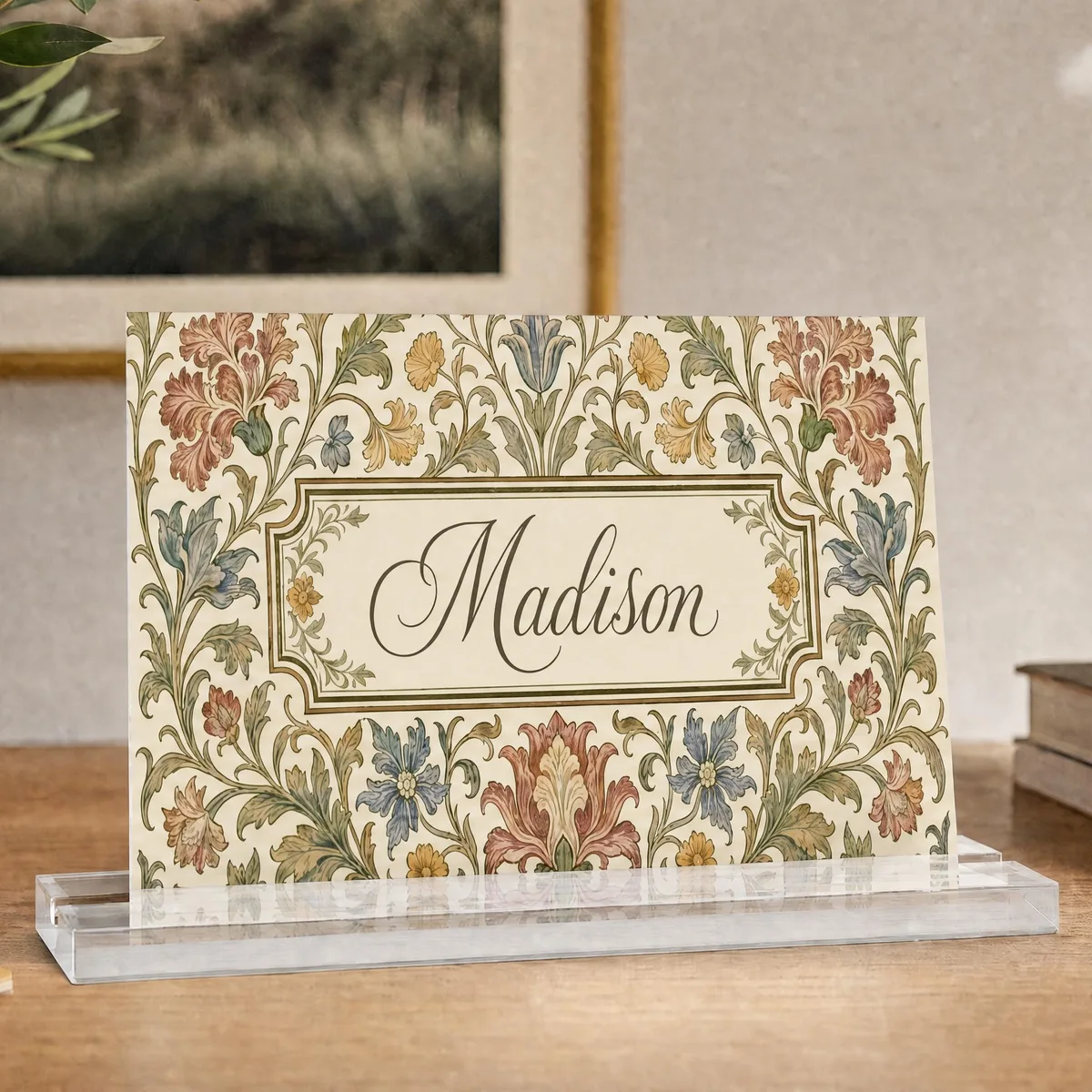 Floral Vintage Name Plate Acrylic Table Sign
