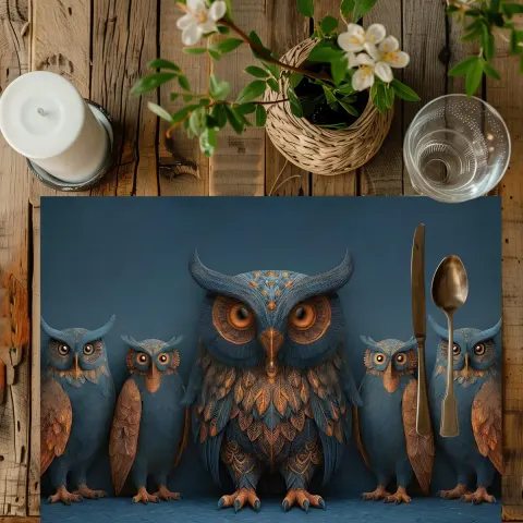Artisan Owls in Blue Dining Table Placemat