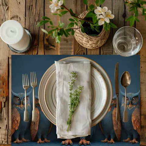 Artisan Owls in Blue Dining Table Placemat, view 2