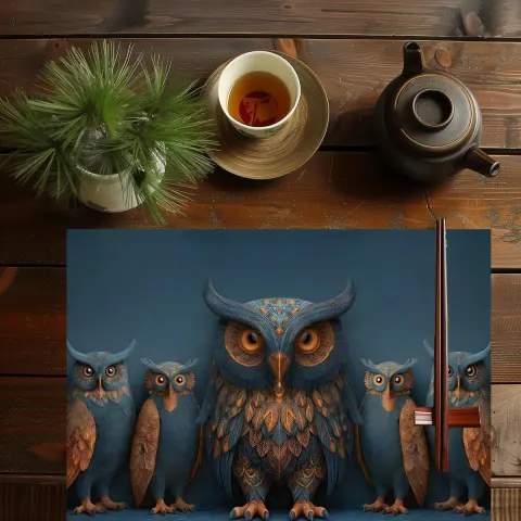 Artisan Owls in Blue Dining Table Placemat, view 3