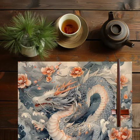 Blue Dragon Placemat: Japanese Lotus Flower Table Decor