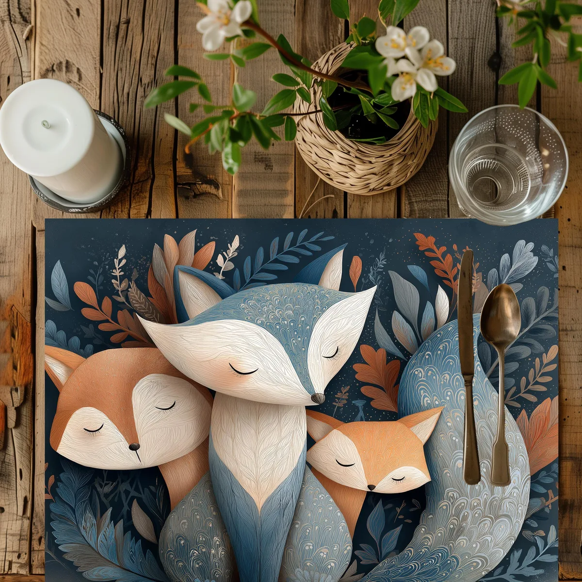 Blue Fox Placemat: Artful Table Decor