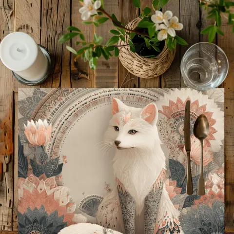 Boho Arctic Fox Placemat: Terracotta Woodland Table Decor