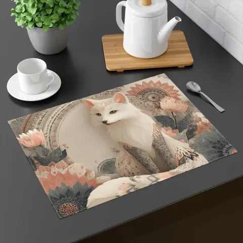 Boho Arctic Fox Placemat: Terracotta Woodland Table Decor, view 2
