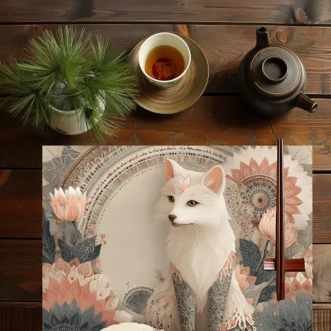 Boho Arctic Fox Placemat: Terracotta Woodland Table Decor, view 3