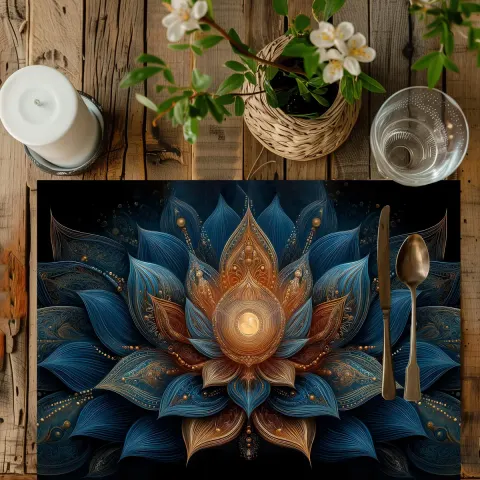 Celestial Blue Gold Lotus Placemat