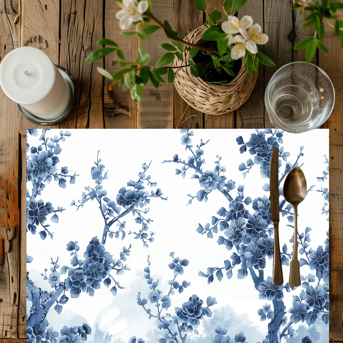 Chinoiserie Blue and White Floral Placemat