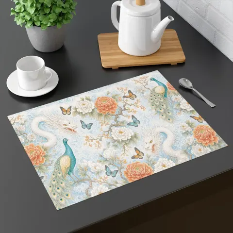 Chinoiserie Peacock and Dragon Floral Placemat