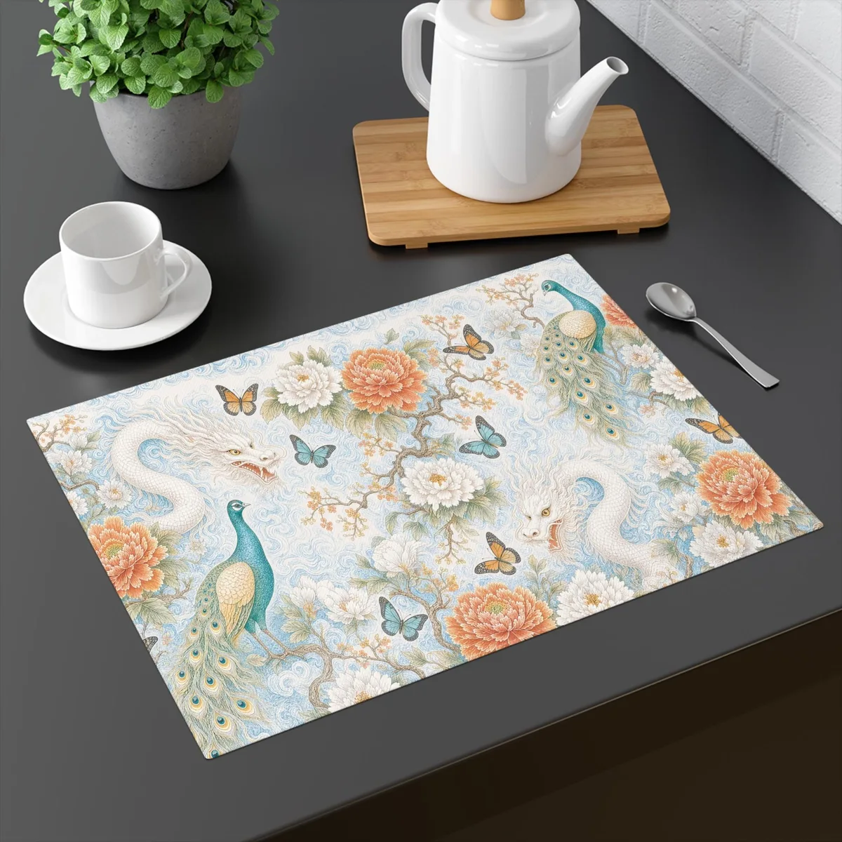 Chinoiserie Peacock and Dragon Floral Placemat