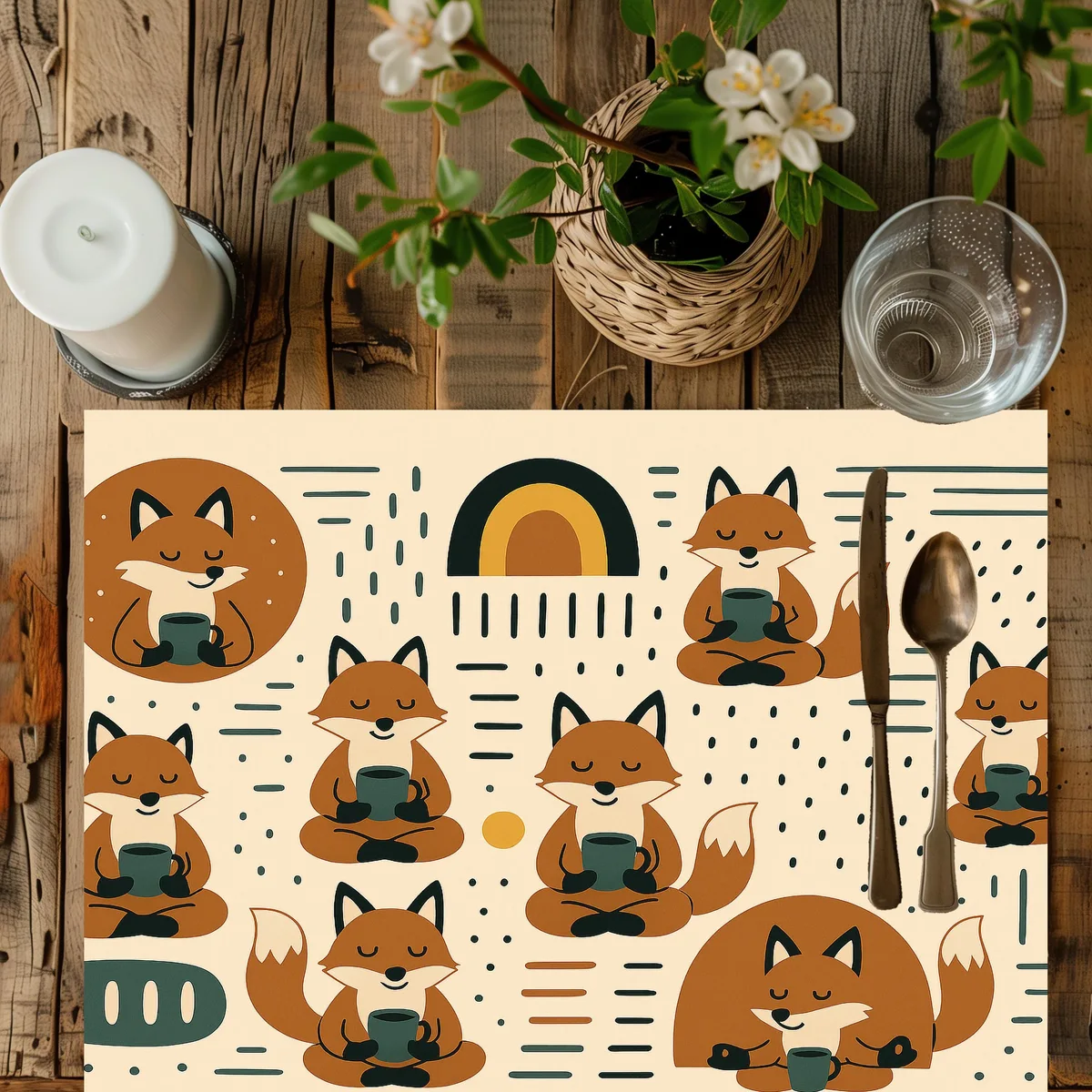 Cozy Fox Coffee Cotton Placemats
