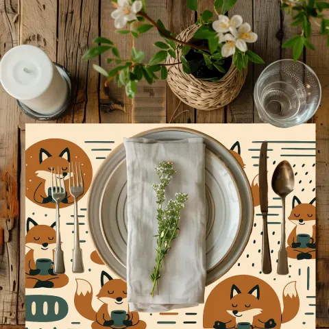 Cozy Fox Coffee Cotton Placemats, view 2