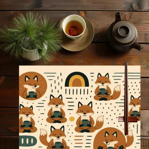 Cozy Fox Coffee Cotton Placemats, view 3
