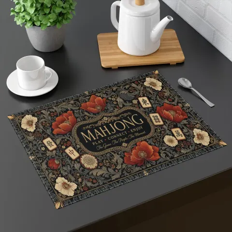 Dark William Morris Style Mahjong Floral Placemat