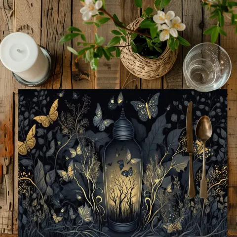 Dark Cottagecore Goth Lantern and Butterflies Placemats