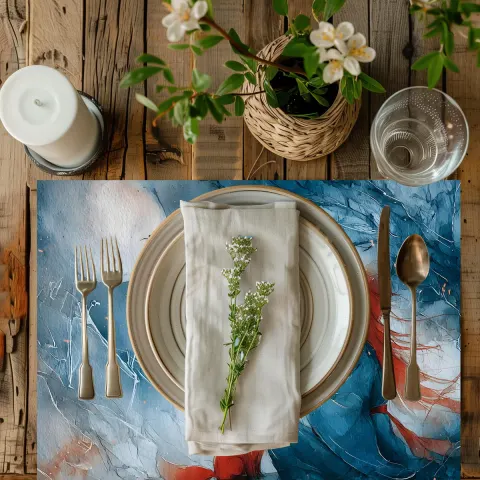 Dining Table Placemat Featuring Japanese Style Red Fox and Girl and Moon, view 3