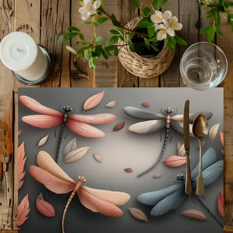 Dragonfly Cotton Placemat: Vintage Dining Table Art