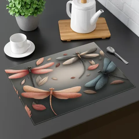 Dragonfly Cotton Placemat: Vintage Dining Table Art, view 2