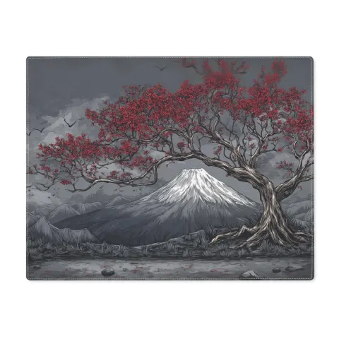 Elegant Japanese Mount Fuji Red Sakura Blossoms Placemat, view 2