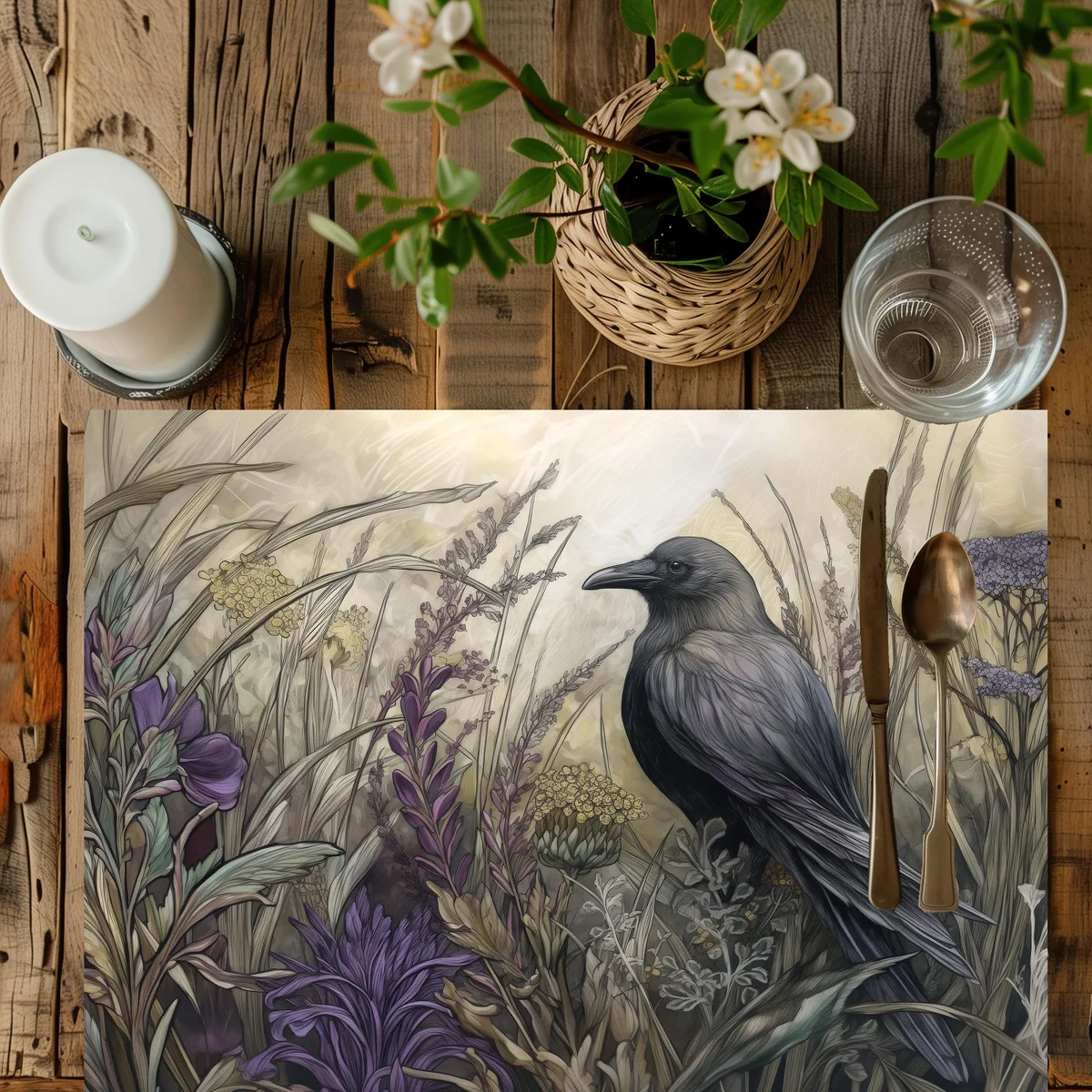 Enchanted Crow and Wildflowers Placemat