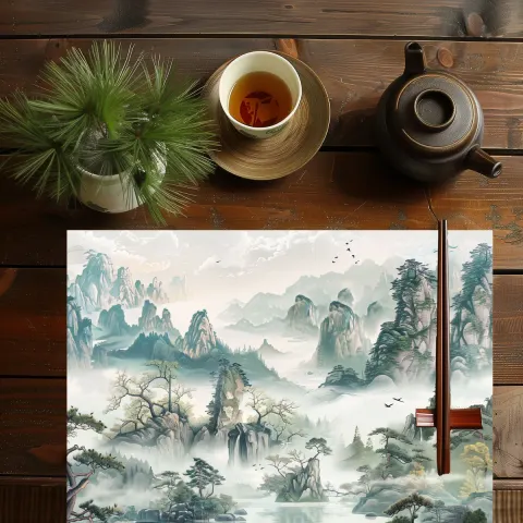 Experience Tradition with Chinese Landscape Art Placemats