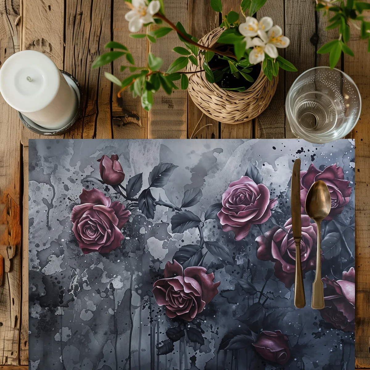 Gothic Watercolor Roses Placemat