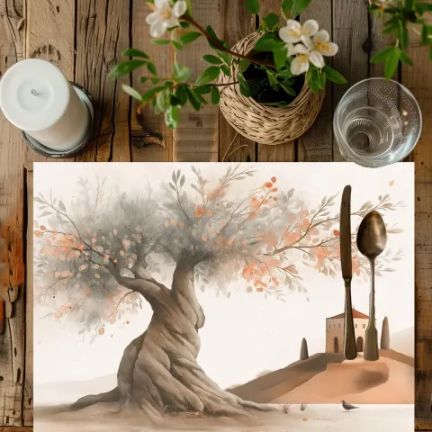 Italian Olive Tree Placemat: Pink & Gray Table Decor