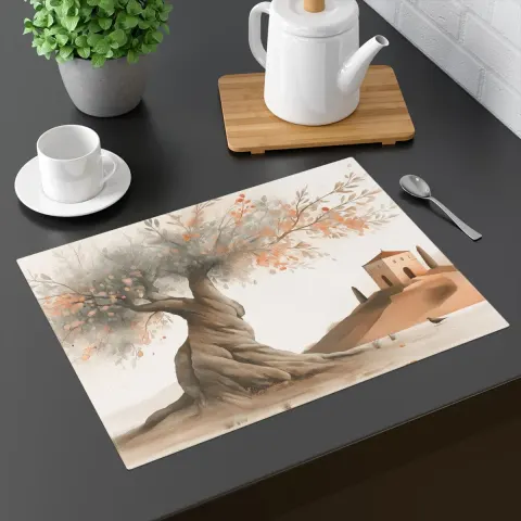 Italian Olive Tree Placemat: Pink & Gray Table Decor, view 2