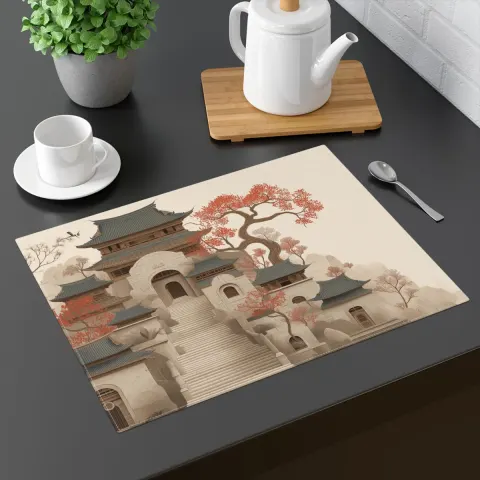 Japanese Zen Temple Placemat: Cotton Dining Table Art, view 3